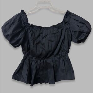 Antonio Melani Off Shoulder Puff Sleeve Pleated Peplum Top Womens Size 8 Medium